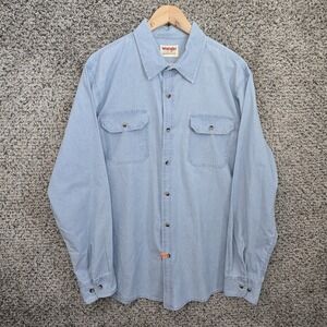 Wrangler Shirt Mens Large Blue Denim Button Up Pockets Long Sleeve Cotton Casual